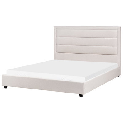 Beliani Bed Fabric Rouen 160 X 200 Cm (Eu King Size) Light Beige - image 1