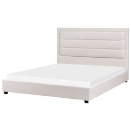 Beliani Bed Fabric Rouen 160 X 200 Cm (Eu King Size) Light Beige - thumbnail 1