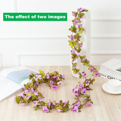 2.5M Artificial Flower Silk Rose Leaf Garland Vine Ivy Home Wedding Garden Décor Purple