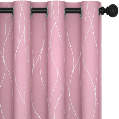 Deconovo Silver Dotted Line Foil Printed Blackout Curtains Eyelet Bedroom Curtains For Kids Rooms, 66 X 54 Inch, Pink, Two Panels - image 1