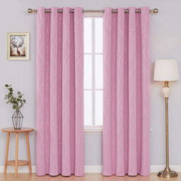Deconovo Silver Dotted Line Foil Printed Blackout Curtains Eyelet Bedroom Curtains For Kids Rooms, 66 X 54 Inch, Pink, Two Panels - thumbnail 2