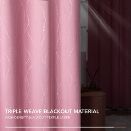 Deconovo Silver Dotted Line Foil Printed Blackout Curtains Eyelet Bedroom Curtains For Kids Rooms, 66 X 54 Inch, Pink, Two Panels - thumbnail 6