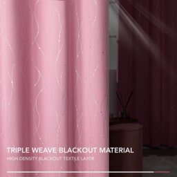 Deconovo Silver Dotted Line Foil Printed Blackout Curtains Eyelet Bedroom Curtains For Kids Rooms, 66 X 54 Inch, Pink, Two Panels - thumbnail 3