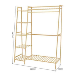 Wooden Clothes Rail Rack Garment Hanging Stand Open Wardrobe Shelf W/ Shoe Rack - thumbnail 2