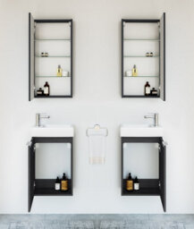 Impact Furniture Wall Hung Bathroom Cabinets Furniture Set 400mm Small Vanity Unit With Basin Black Mirror Cabinet Avir - thumbnail 9