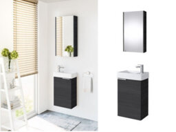 Impact Furniture Wall Hung Bathroom Cabinets Furniture Set 400mm Small Vanity Unit With Basin Black Mirror Cabinet Avir