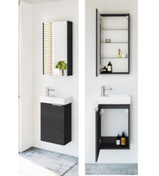 Impact Furniture Wall Hung Bathroom Cabinets Furniture Set 400mm Small Vanity Unit With Basin Black Mirror Cabinet Avir - thumbnail 2