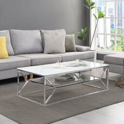 Furniture in Fashion Pocatello White Marble Effect Glass Coffee Table With Chrome Frame - thumbnail 1