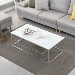 Furniture in Fashion Pocatello White Marble Effect Glass Coffee Table With Chrome Frame - thumbnail 2
