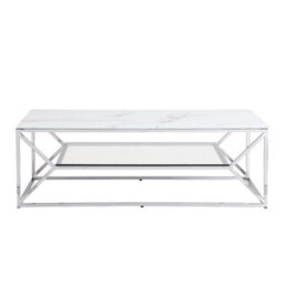 Furniture in Fashion Pocatello White Marble Effect Glass Coffee Table With Chrome Frame - thumbnail 5