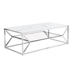 Furniture in Fashion Pocatello White Marble Effect Glass Coffee Table With Chrome Frame - thumbnail 3