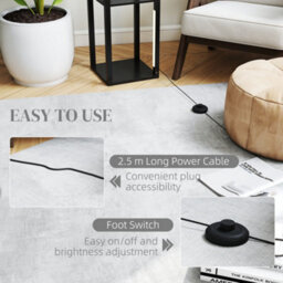 Homcom Floor Lamp For Living Room, Standing Lamp With Foot Switch, Black - thumbnail 7