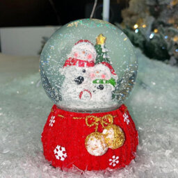 Shatchi Musical Christmas Snowglobe Large Water Ball Features Christmas Santa Snowman Scene Knitted Resin Base- 10X15Cm - thumbnail 5