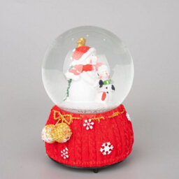 Shatchi Musical Christmas Snowglobe Large Water Ball Features Christmas Santa Snowman Scene Knitted Resin Base- 10X15Cm - thumbnail 4