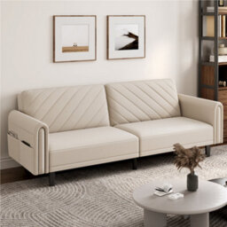 Yaheetech 3 Seater Convertible Sofa Bed For Limited Space- Beige - thumbnail 2