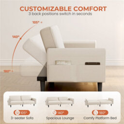 Yaheetech 3 Seater Convertible Sofa Bed For Limited Space- Beige - thumbnail 6