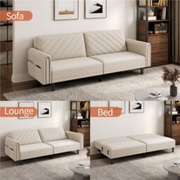 Yaheetech 3 Seater Convertible Sofa Bed For Limited Space- Beige - thumbnail 7