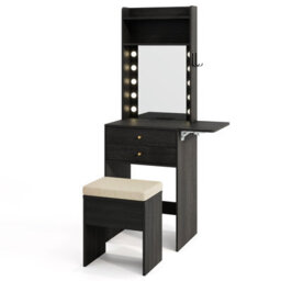 Costway 72Cm Slim Makeup Vanity Desk Dressing Table Set With Mirror And Lights-Black - thumbnail 2
