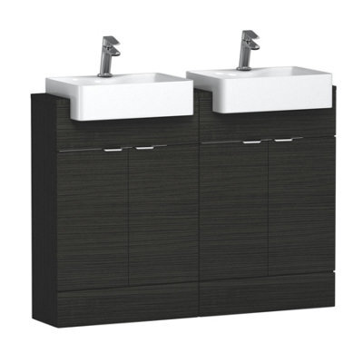 Royal Bathrooms Elena 1200mm Floor Standing Bathroom Vanity Unit Charcoal Oak 4 Door With Semi Recessed Double Basin Sink - image 1