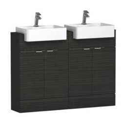 Royal Bathrooms Elena 1200mm Floor Standing Bathroom Vanity Unit Charcoal Oak 4 Door With Semi Recessed Double Basin Sink - thumbnail 1
