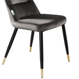 Life Interiors Set Of 2 Grey New York Modern Velvet Dining Chairs With High Back, Black Metal Legs, And Gold Tips - thumbnail 4