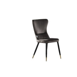 Life Interiors Set Of 2 Grey New York Modern Velvet Dining Chairs With High Back, Black Metal Legs, And Gold Tips - thumbnail 3