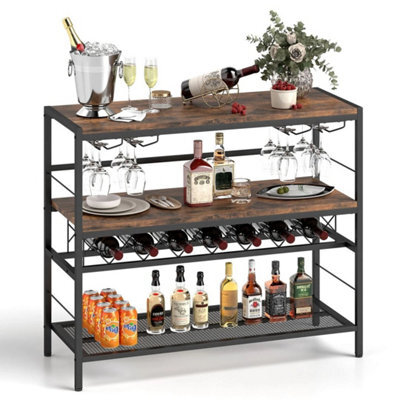 104 Cm Wine Rack Freestanding Wine Bar Table W/4Glass Holders - image 1