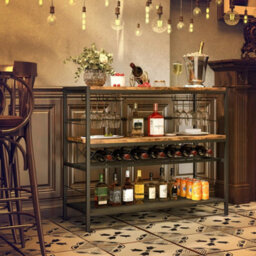 104 Cm Wine Rack Freestanding Wine Bar Table W/4Glass Holders - thumbnail 4