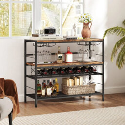 104 Cm Wine Rack Freestanding Wine Bar Table W/4Glass Holders - thumbnail 3
