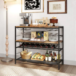 104 Cm Wine Rack Freestanding Wine Bar Table W/4Glass Holders - thumbnail 6