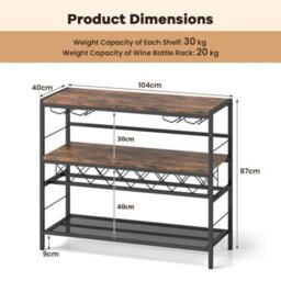 104 Cm Wine Rack Freestanding Wine Bar Table W/4Glass Holders - thumbnail 2