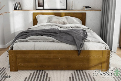 Nodax Double Bed Frame, F11, Solid Pine Wood, Easy Assembly, Sturdy Slats & Extra Support Legs, 4Ft 6In, Oak Finish - image 1