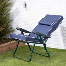 Alfresia Recliner Garden Chair, Green Frame With Blue Luxury Cushion - thumbnail 4