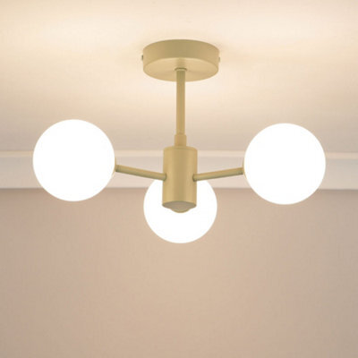 Valuelights Marlow Sage Green 3 Way Ceiling Light With White Frosted Glass Globe Lampshades - Led Bulbs Included - image 1