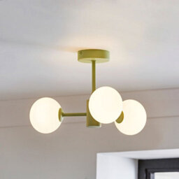 Valuelights Marlow Sage Green 3 Way Ceiling Light With White Frosted Glass Globe Lampshades - Led Bulbs Included - thumbnail 2