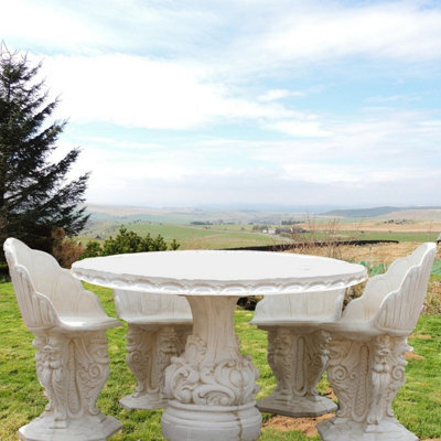 White Stone Cast Oval Garden Table With Chairs - image 1