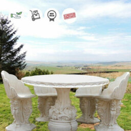 White Stone Cast Oval Garden Table With Chairs - thumbnail 3