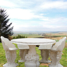 White Stone Cast Oval Garden Table With Chairs - thumbnail 1
