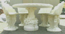 White Stone Cast Oval Garden Table With Chairs - thumbnail 6