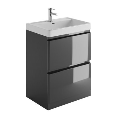 Plum&clay Marvel Gloss Dark Grey Floor Standing Bathroom Vanity Unit With Resin Basin (W)600mm - image 1
