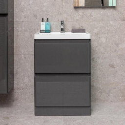 Plum&clay Marvel Gloss Dark Grey Floor Standing Bathroom Vanity Unit With Resin Basin (W)600mm - thumbnail 3