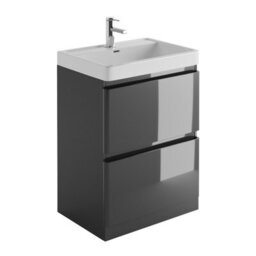 Plum&clay Marvel Gloss Dark Grey Floor Standing Bathroom Vanity Unit With Resin Basin (W)600mm - thumbnail 1