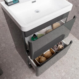 Plum&clay Marvel Gloss Dark Grey Floor Standing Bathroom Vanity Unit With Resin Basin (W)600mm - thumbnail 4
