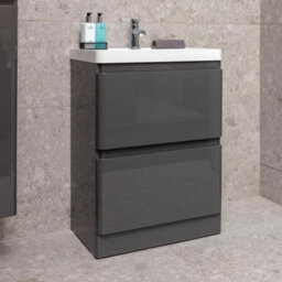 Plum&clay Marvel Gloss Dark Grey Floor Standing Bathroom Vanity Unit With Resin Basin (W)600mm - thumbnail 7