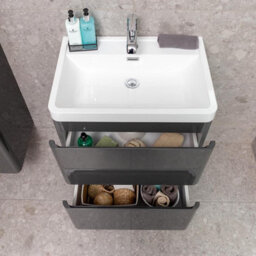 Plum&clay Marvel Gloss Dark Grey Floor Standing Bathroom Vanity Unit With Resin Basin (W)600mm - thumbnail 5