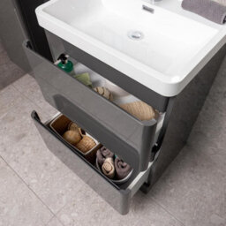 Plum&clay Marvel Gloss Dark Grey Floor Standing Bathroom Vanity Unit With Resin Basin (W)600mm - thumbnail 8