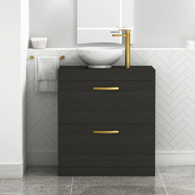 Royal Bathrooms 800mm Floor Standing Vanity Unit 2 Drawer Hale Black & Countertop Basin - Breeze With Brushed Brass Handle - image 1