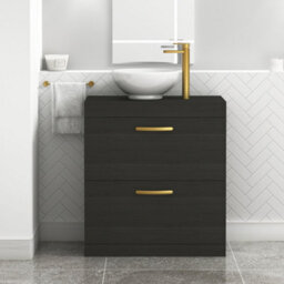 Royal Bathrooms 800mm Floor Standing Vanity Unit 2 Drawer Hale Black & Countertop Basin - Breeze With Brushed Brass Handle - thumbnail 1