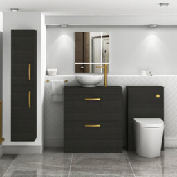 Royal Bathrooms 800mm Floor Standing Vanity Unit 2 Drawer Hale Black & Countertop Basin - Breeze With Brushed Brass Handle - thumbnail 2
