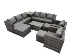 Fimous 11 Seater Garden Outdoor Rattan Furniture Set Patio Corner Sofa Rectangular Coffee Table With 3 Stools Dark Grey - thumbnail 2